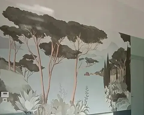 Pose de papier peint panoramique dans un salon à Arcachon sur le Bassin par JS Ambiance Peinture