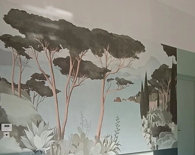 Papier peint panoramique salon à Arcachon par JS Ambiance Peinture