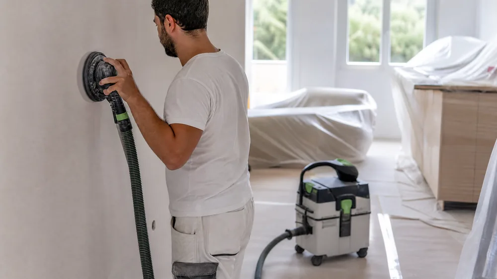 Ponçage sans poussière Festool HEPA avant peinture par JS Ambiance Peinture